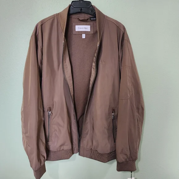 ❗️NWT❗️Men's Calvin Klein Zip Front Bomber Jacket Dark Tan Size XL
